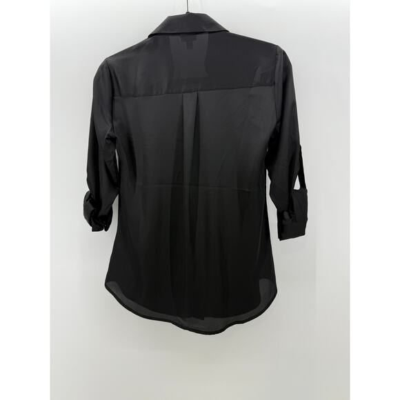 Express Portofino Slim Black Satin Epaulettes Top - Picture 6 of 6